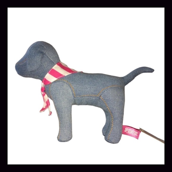 Victoria’s Secret PINK Denimn Blue Jean Dogs RARE Set of 2 w/ Bandanas NWT - Picture 5 of 6